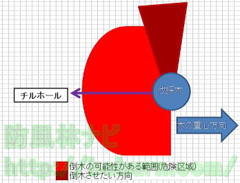 倒木可能範囲と倒木させる方向