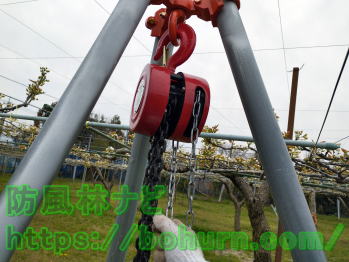 チェーンブロックによる吊り上げ